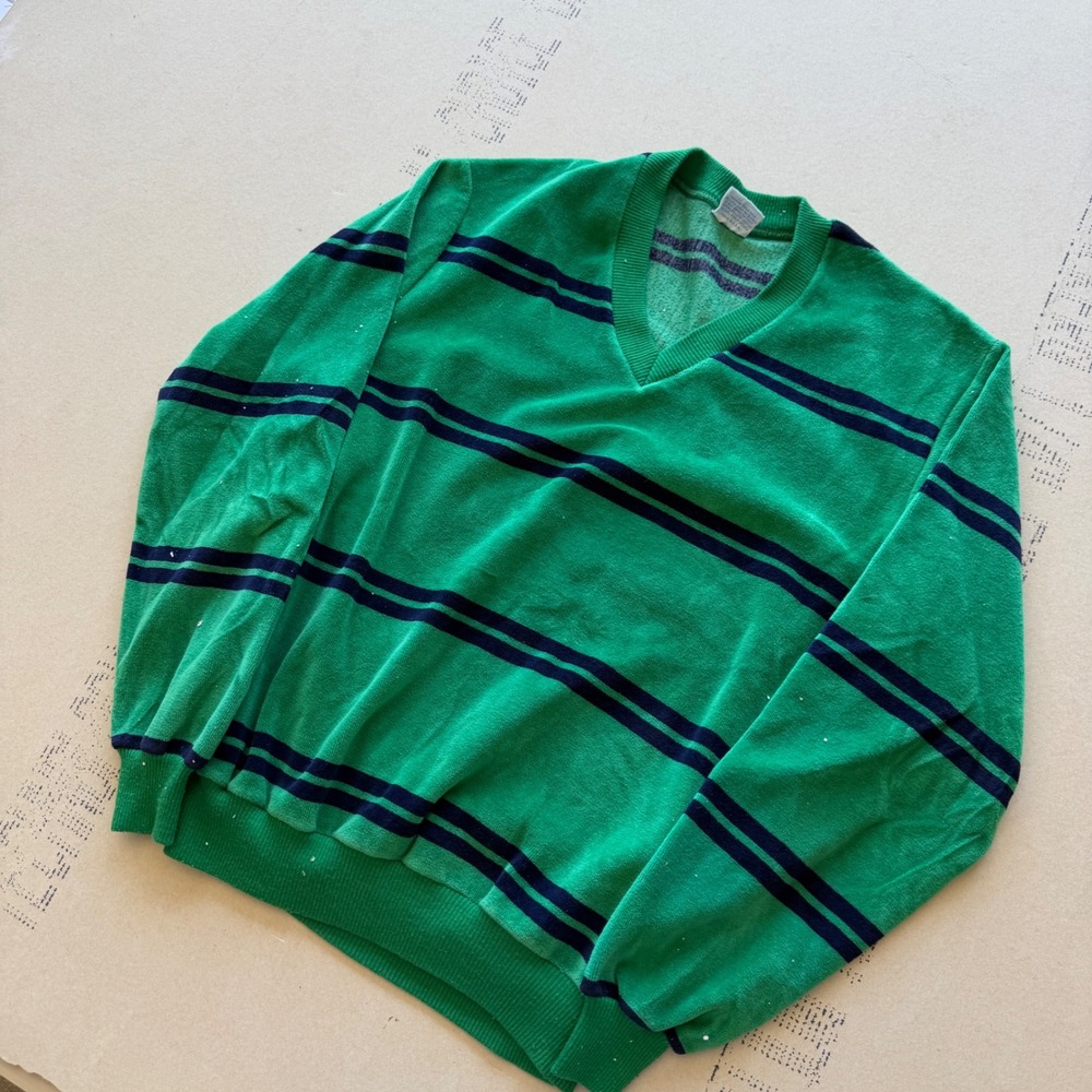 Vintage 70s 80s JCPenney Striped Velour V-Neck Sweatshirt